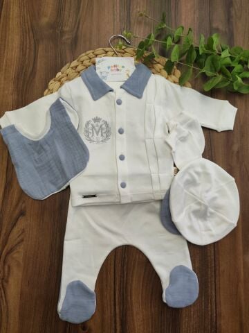Mini Zeyn Harf Nakışlı 5 li  Hastane Çıkışı Yenidoğan Zıbın Set