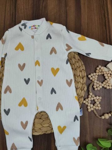 Süpermini Raporlu Desenli Manşetli  Kız Bebek Tulum 0-3 Ay