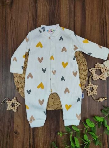 Süpermini Raporlu Desenli Manşetli Kız Bebek Tulum 3-6 Ay