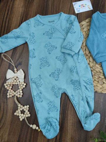 Miniworld Bear Baskılı Erkek Tulum 2 Lİ 3-6 AY
