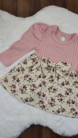 Çakar Çiçekli Şardonlu Kız Elbise 9 - 12   Ay