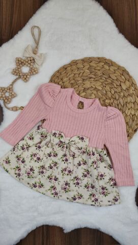 Çakar Çiçekli Şardonlu Kız Elbise 12-18  Ay