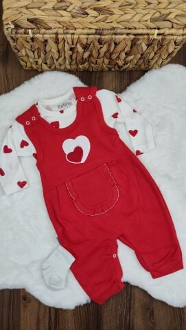 Nafitto Kalpli Badyli Kız Tulum Kırmızı 3 Ay