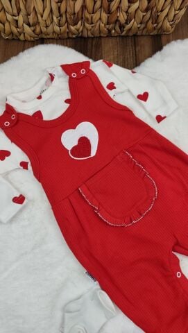 Nafitto Kalpli Badyli Kız Tulum Kırmızı 9 Ay